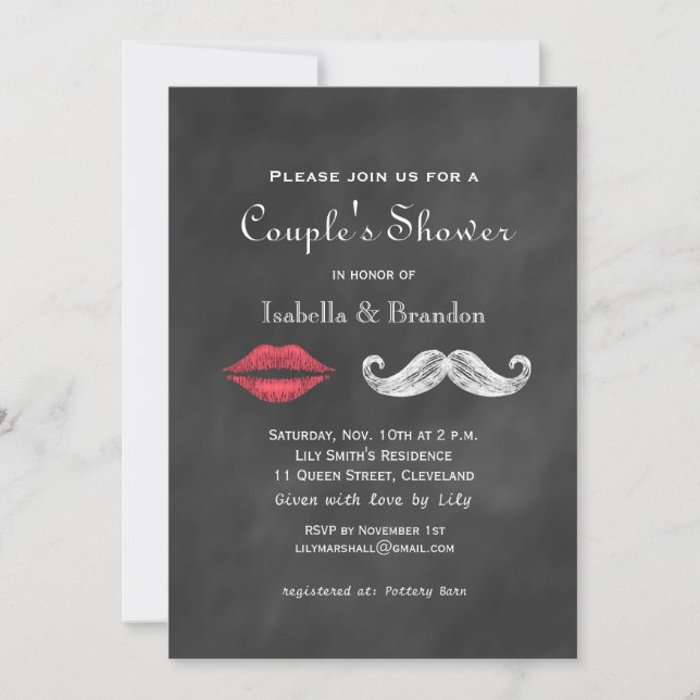 Mustache & Lips Couple's Shower Invitation (Front)
