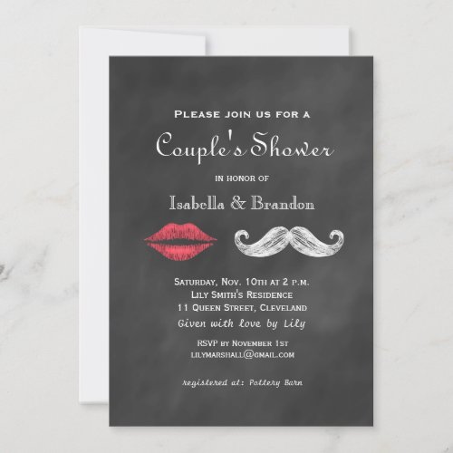 Mustache  Lips Couples Shower Invitation