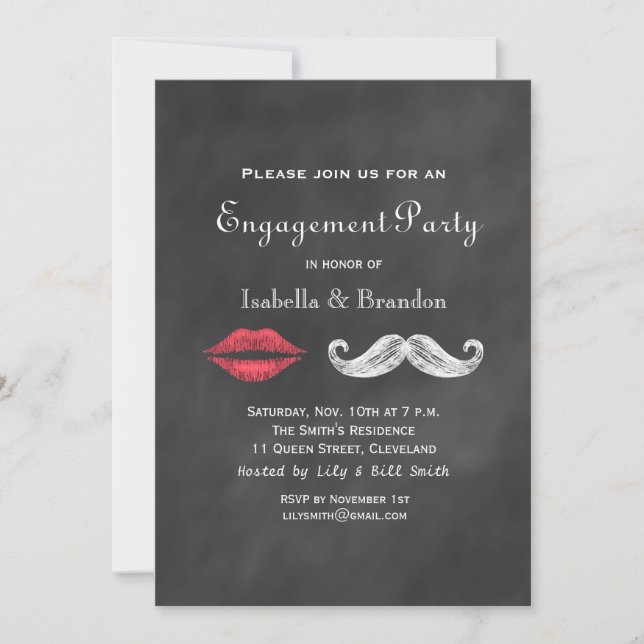Mustache & Lips Engagement Party Invitation (Front)