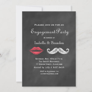 Mustache & Lips Engagement Party Invitation