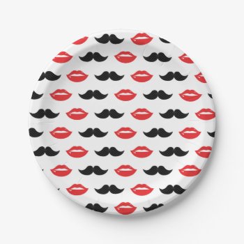 Mustache & Lips His & Hers Wedding Party Pattern Paper Plates by funkypatterns at Zazzle