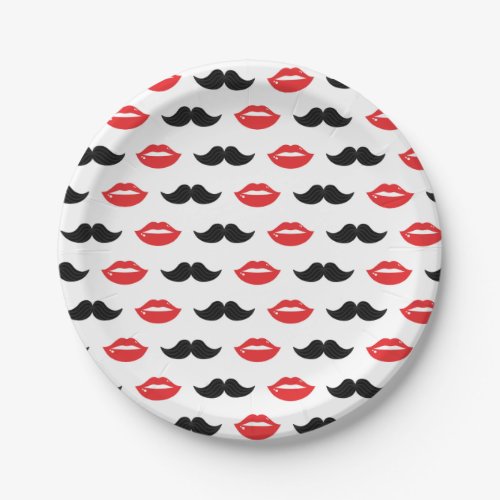 Mustache  Lips His  Hers Wedding Party Pattern Paper Plates