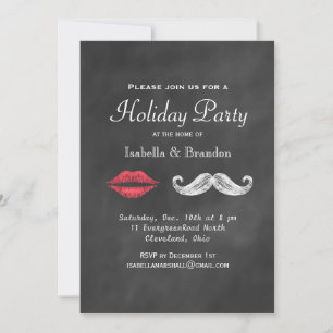 Mustache & Lips Holiday Party Invitation