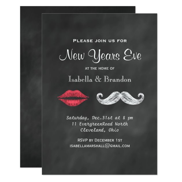 Mustache & Lips New Years Eve Party Invitation