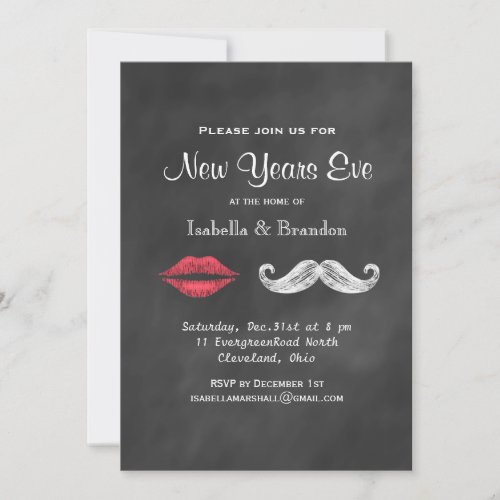 Mustache  Lips New Years Eve Party Invitation