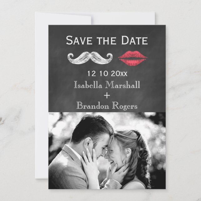 Mustache & Lips Photo Save the Date (Front)