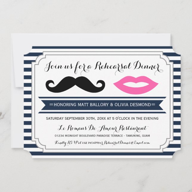 Mustache & Lips Rehearsal Dinner Invites (Front)