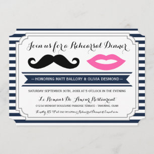 Mustache & Lips Rehearsal Dinner Invites