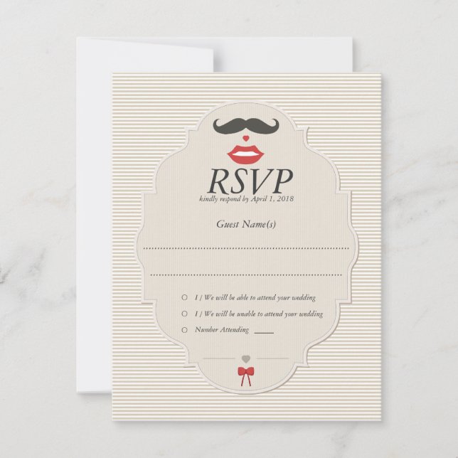 Mustache Lips Retro RSVP Wedding Card (Front)