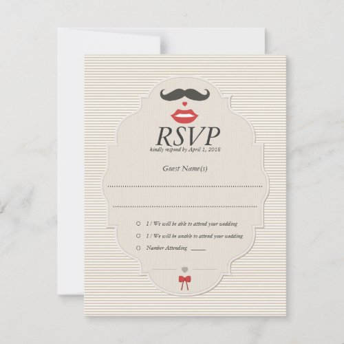 Mustache Lips Retro RSVP Wedding Card