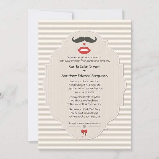 Mustache Lips Retro Wedding Invitation (Front)