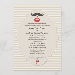 Mustache Lips Retro Wedding Invitation