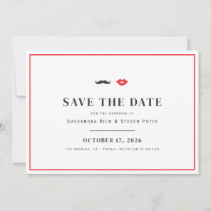 Mustache & Lips Save The Date Card
