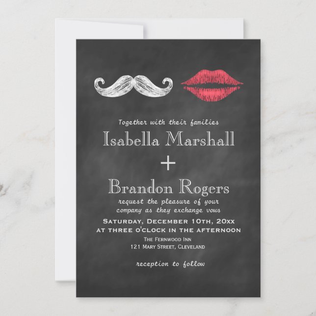 Mustache & Lips Wedding Invitation (Front)