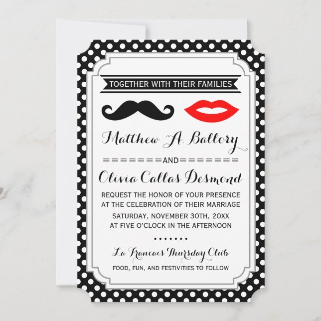 Mustache & Lips Wedding Invitations (Front)