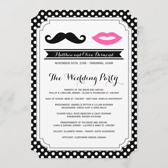 Mustache & Lips Wedding Programs (Front)