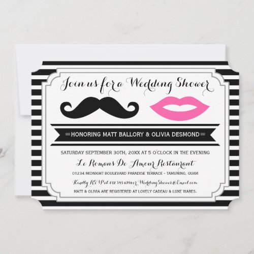 Mustache &amp; Lips Wedding Shower Invites