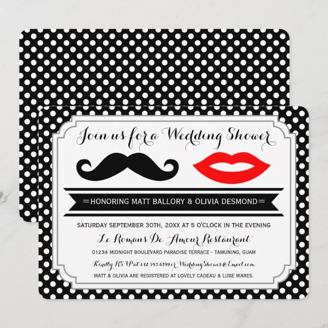 Mustache & Lips Wedding Shower Invites (Front/Back)