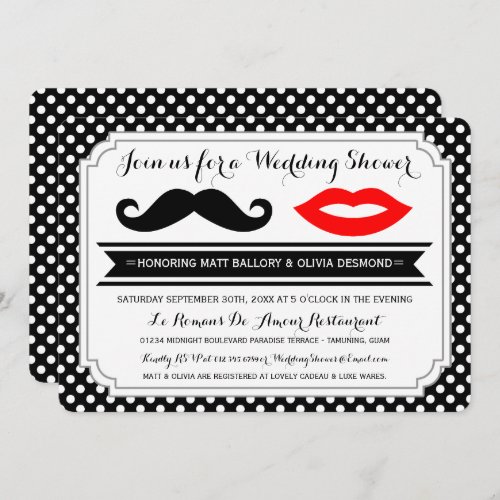 Mustache  Lips Wedding Shower Invites