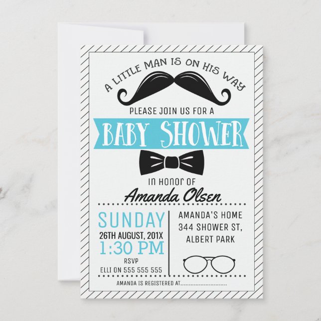 Mustache Little Gentleman Baby Shower Invitation (Front)
