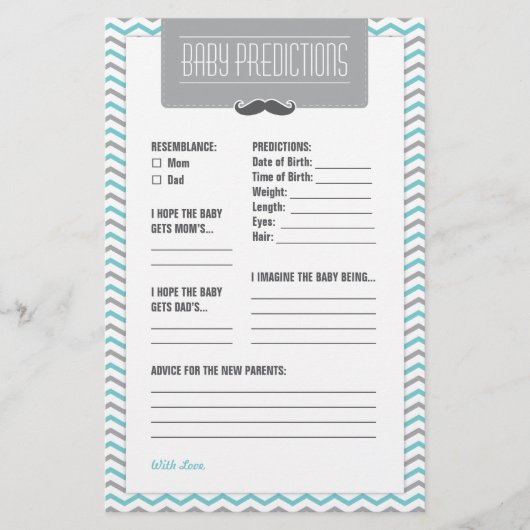 Mustache / Little Man Baby Predictions Card (Front)