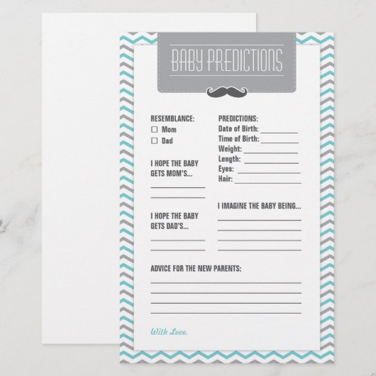 Mustache / Little Man Baby Predictions Card (Front/Back)