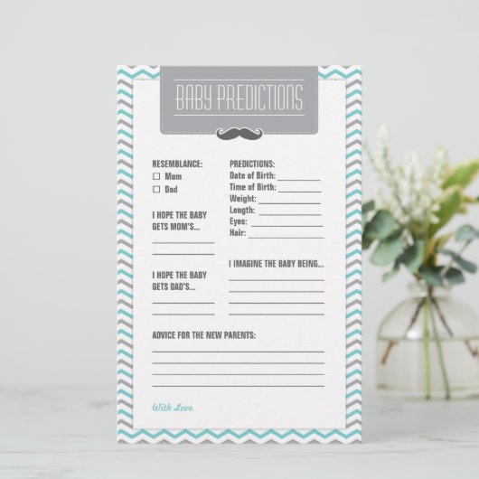 Mustache / Little Man Baby Predictions Card (Standing Front)