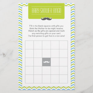 Mustache / Little Man Baby Shower Bingo Game Card