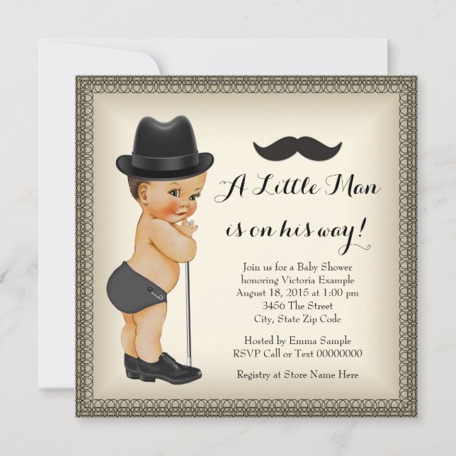 Mustache Little Man Baby Shower Invitation (Front)
