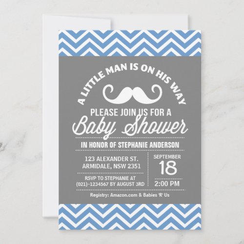 Mustache little man baby shower custom invitations