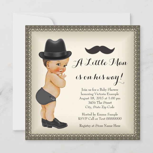 Mustache Little Man Baby Shower Invitation (Front)