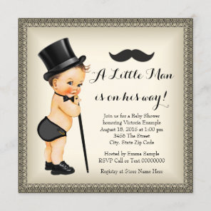 Mustache Little Man Baby Shower Invitation