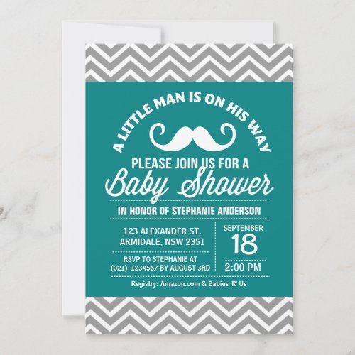 Mustache little man baby shower invitation