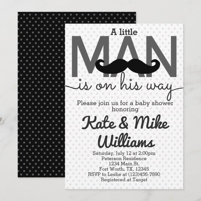 Mustache Little Man Baby Shower Invitation (Front/Back)