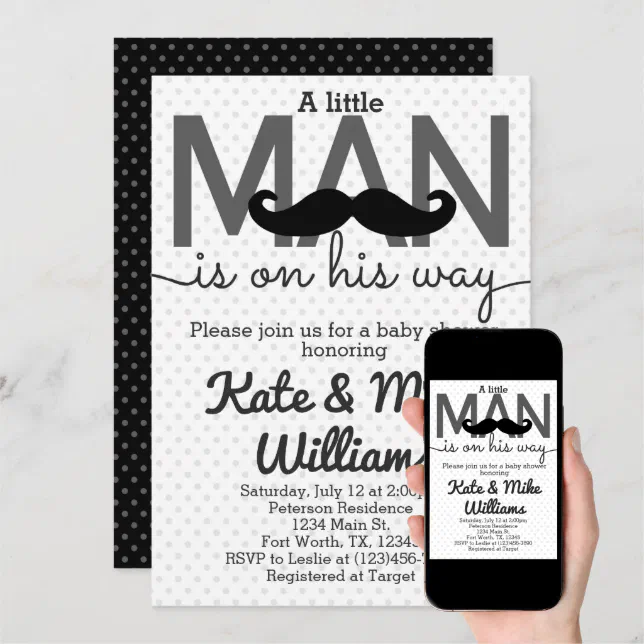 Mustache Little Man Baby Shower Invitation | Zazzle