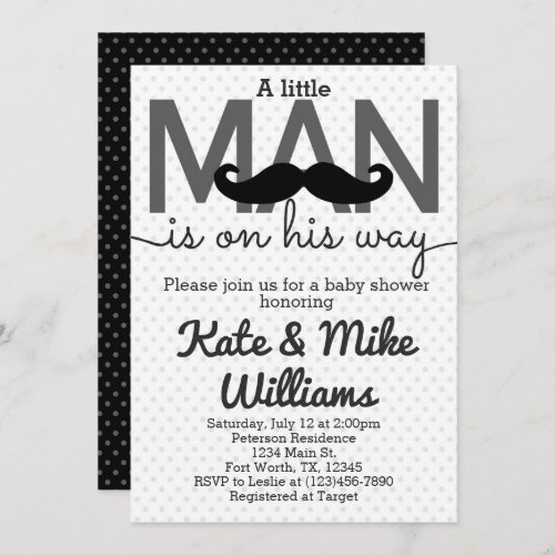 Mustache Little Man Baby Shower Invitation