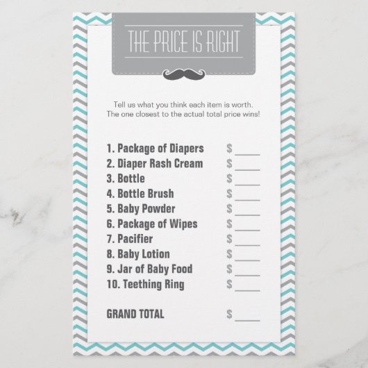 Mustache / Little Man Baby Shower Price is Right (Front)