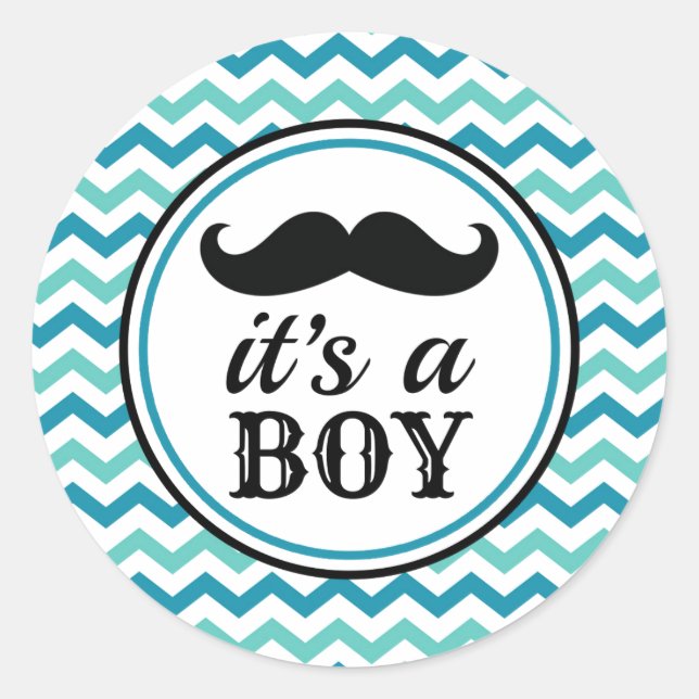 Mustache Little Man Baby Shower Stickers - Boy (Front)