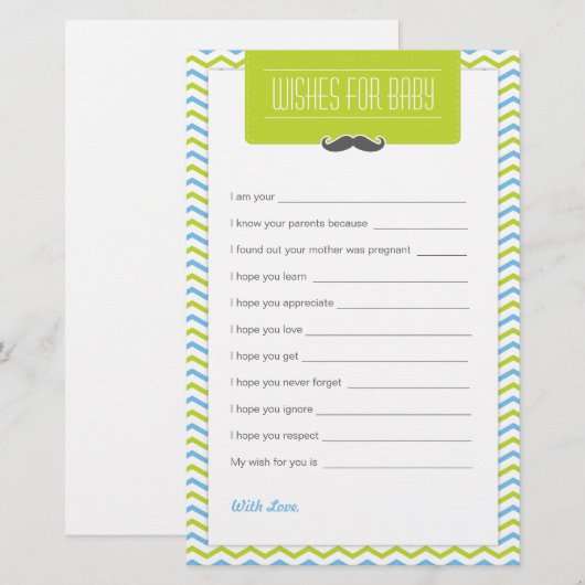 Mustache / Little Man Baby Shower Wishes for Baby (Front/Back)