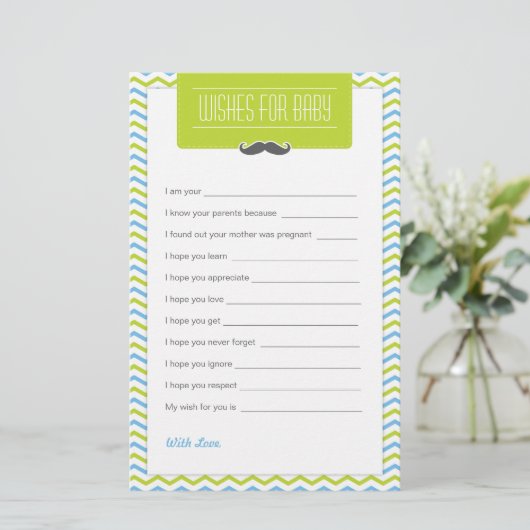 Mustache / Little Man Baby Shower Wishes for Baby (Standing Front)