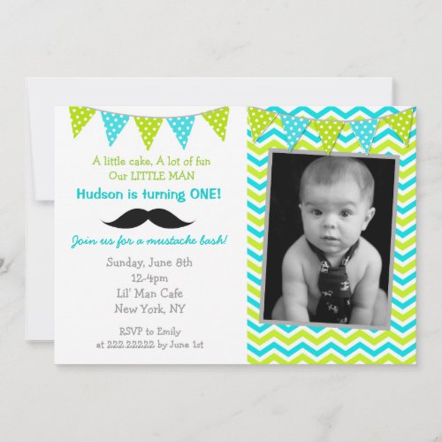 Mustache Little Man Birthday Invitations