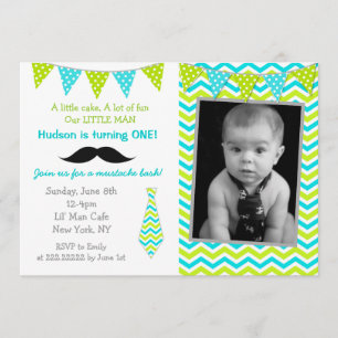 Mustache Little Man Birthday Invitations