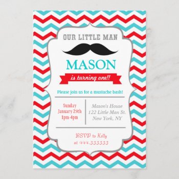 Mustache Little Man Birthday Party Invitations by Petit_Prints at Zazzle
