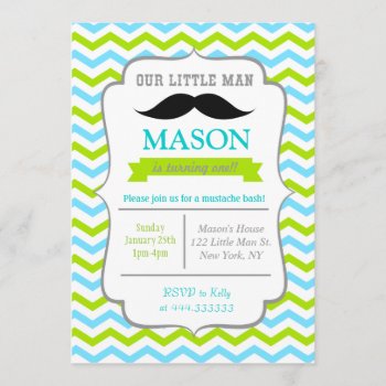 Mustache Little Man Birthday Party Invitations by Petit_Prints at Zazzle