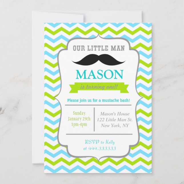 Mustache Little Man Birthday Party Invitations (Front)