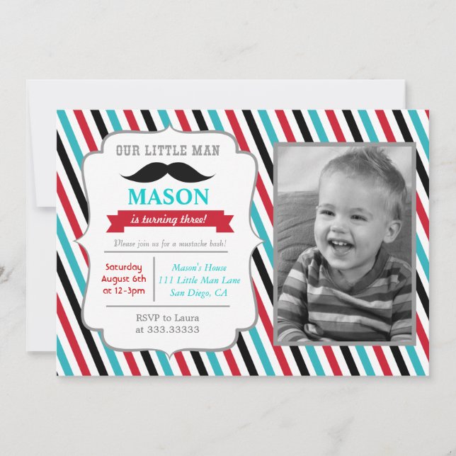 Mustache Little Man Birthday Party Invitations (Front)
