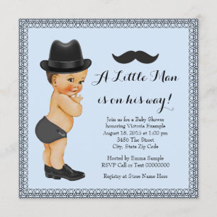 Mustache Little Man Blue and Black Baby Shower Invitation