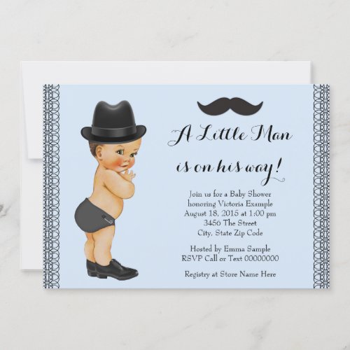Mustache Little Man Blue and Black Baby Shower Invitation