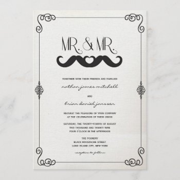 Mustache Love Mr. & Mr. Vintage Paper Gay Wedding Invitation by fatfatin_box at Zazzle