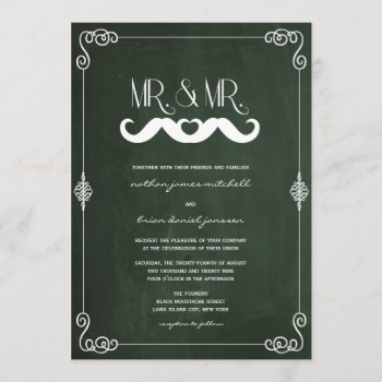 Mustache Love Vintage Chalkboard Gay Wedding Invitation by fatfatin_box at Zazzle